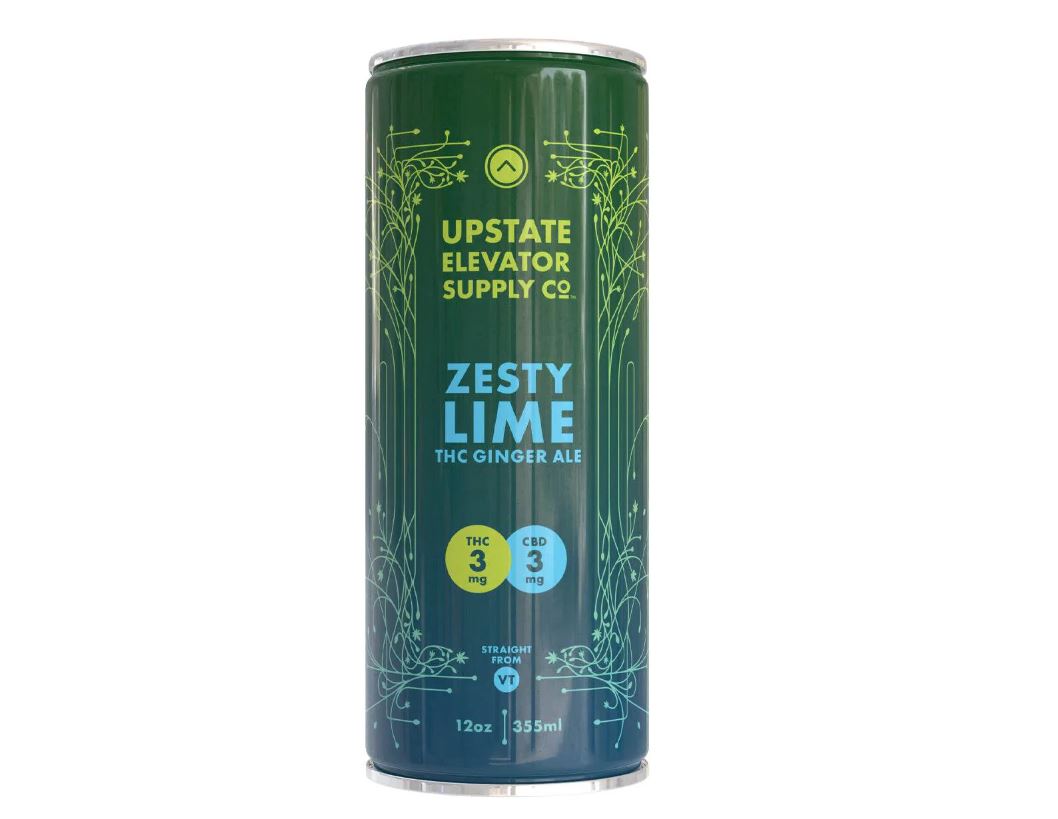 Photograph of product: UESC | Zesty Lime Ginger Ale 3mg CBD: 3mg TH-oui | 12oz