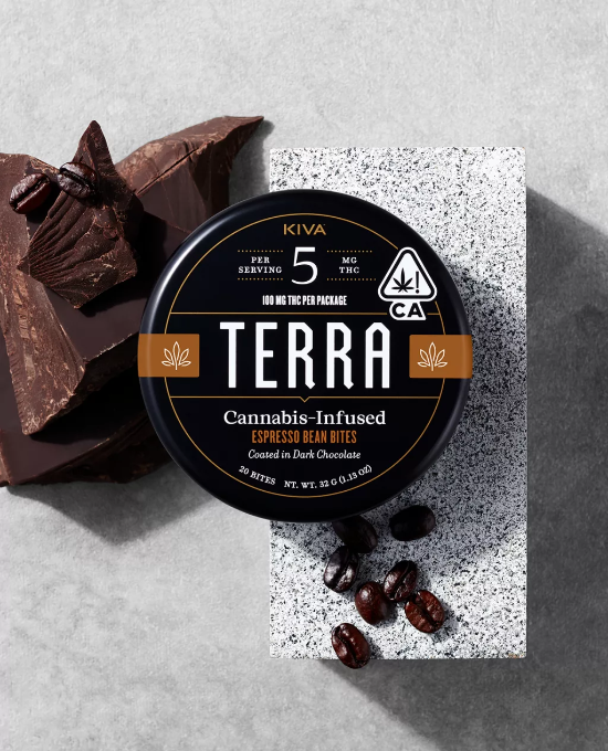 Photograph of product: KIVA | Terra Bites | Dark Chocolate Espresso Beans | 100mg