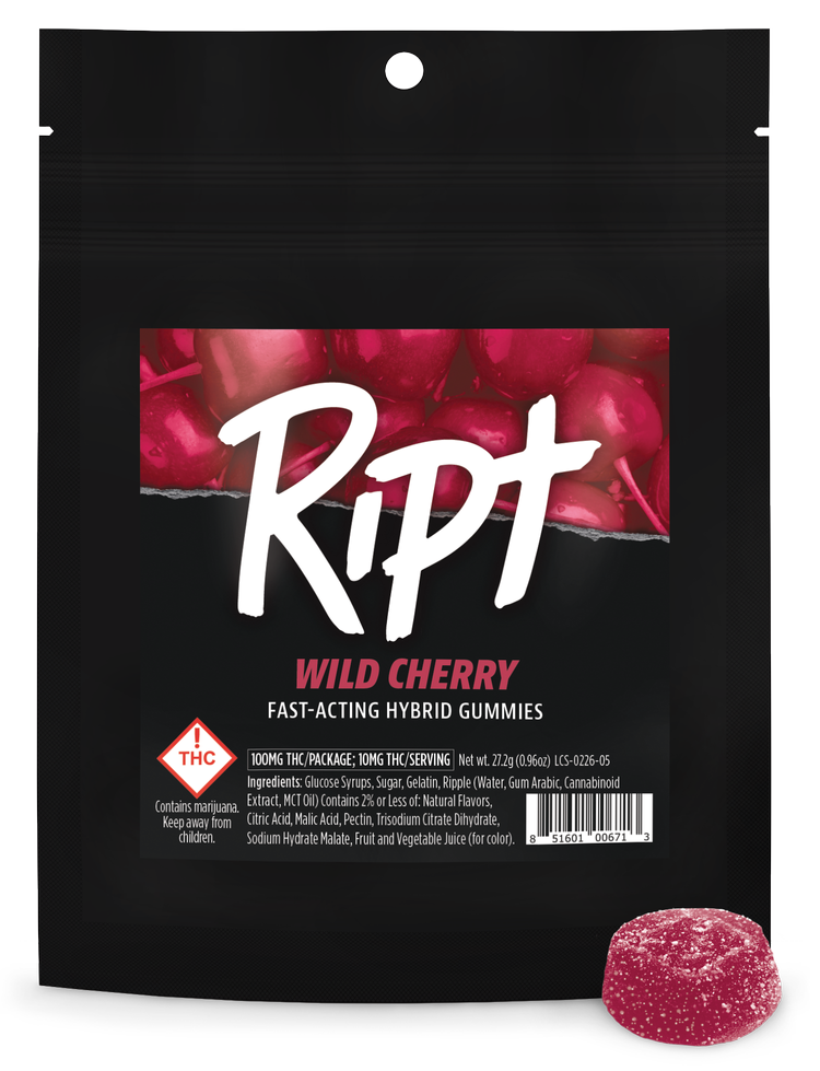 Photograph of product: Ript Wild Cherry Hybrid Gummies - 100mg TH-oui