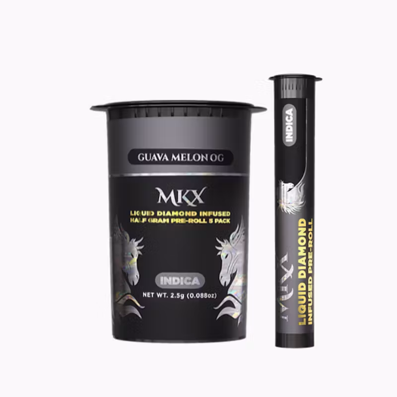 Photograph of product: MKX - 5pk .5g Liquid Diamond Infused Prerolls - (2.5g) - Oui'd - **GUAVA MELON OG** (2/$20)
