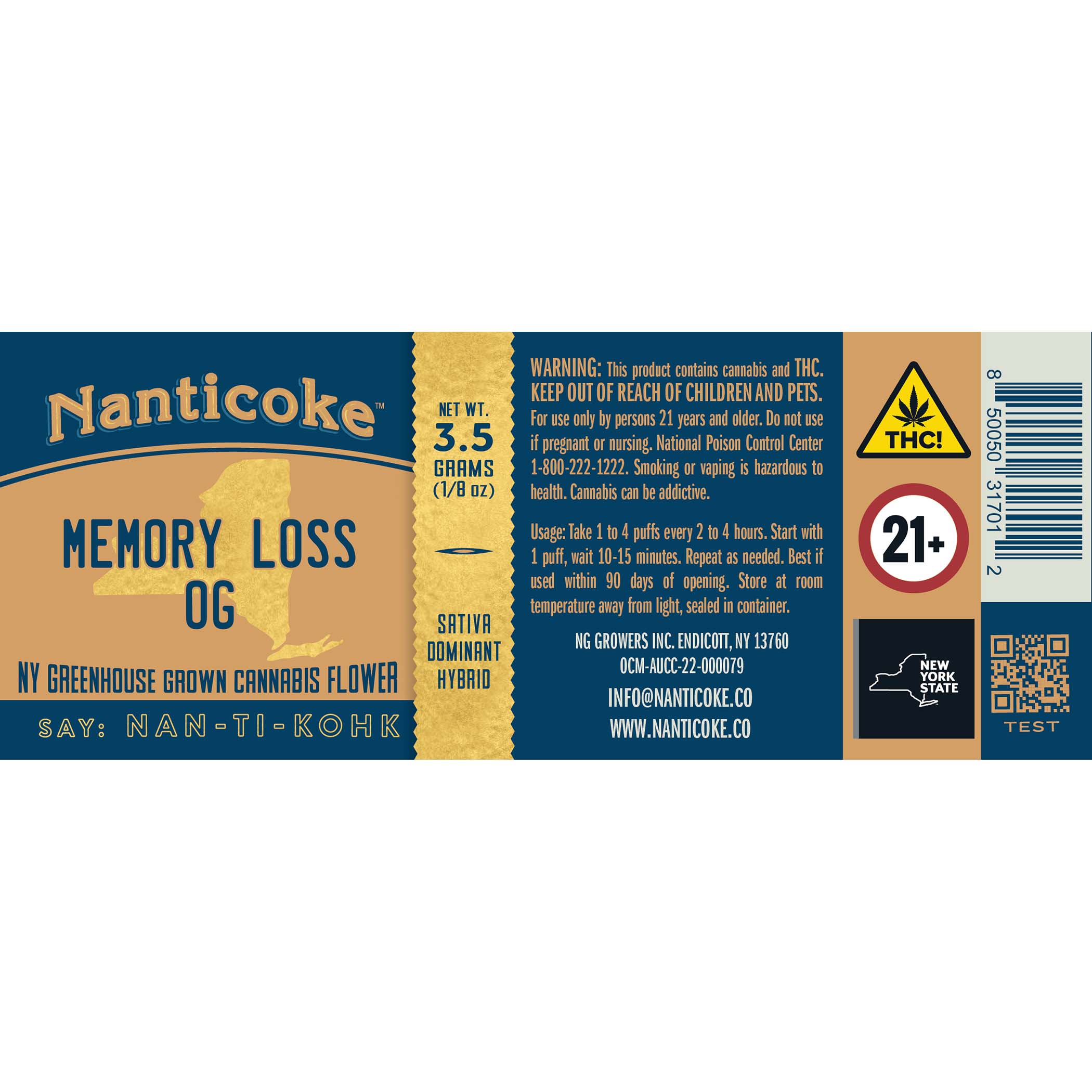 Photograph of product: Nanticoke | Memory Loss OG | 3.5G Flower