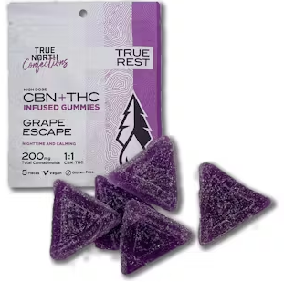 Photograph of product: True North Gummies 5x20MG 1:1 TH-oui:CBN Grape Escape