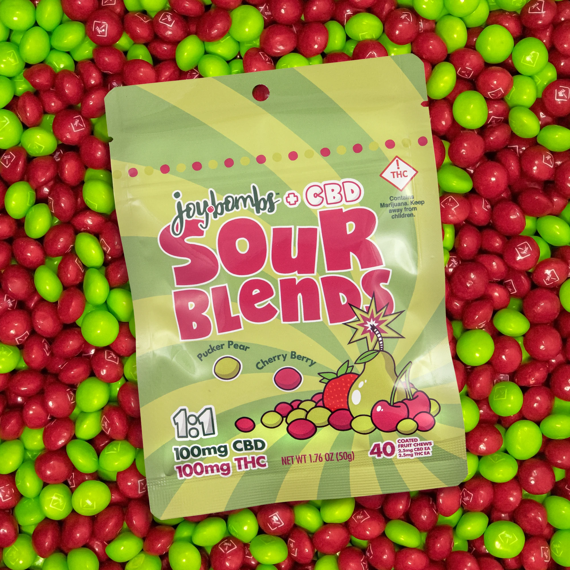 Photograph of Product: 1:1 THC/CBD Sour Blends Chews 40pk | 100mg