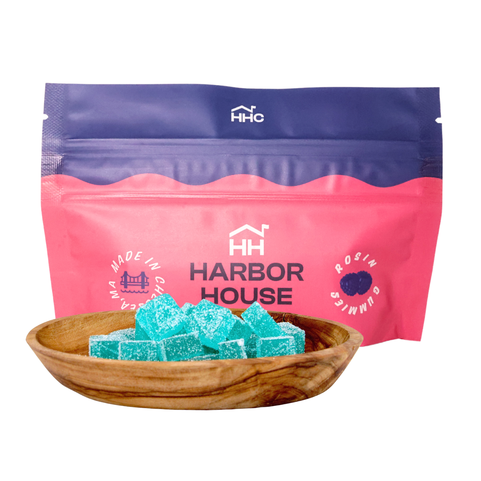 Photograph of product: 100mg 20pk Rosin Gummies | Sour Blue Raspberry | Harbor House