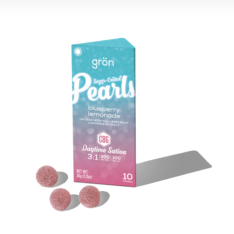 Photograph of product: Gron | Pearls 10pc | 3:1 CBG:TH-oui Blueberry Lemonade | Oui'd | 100mg
