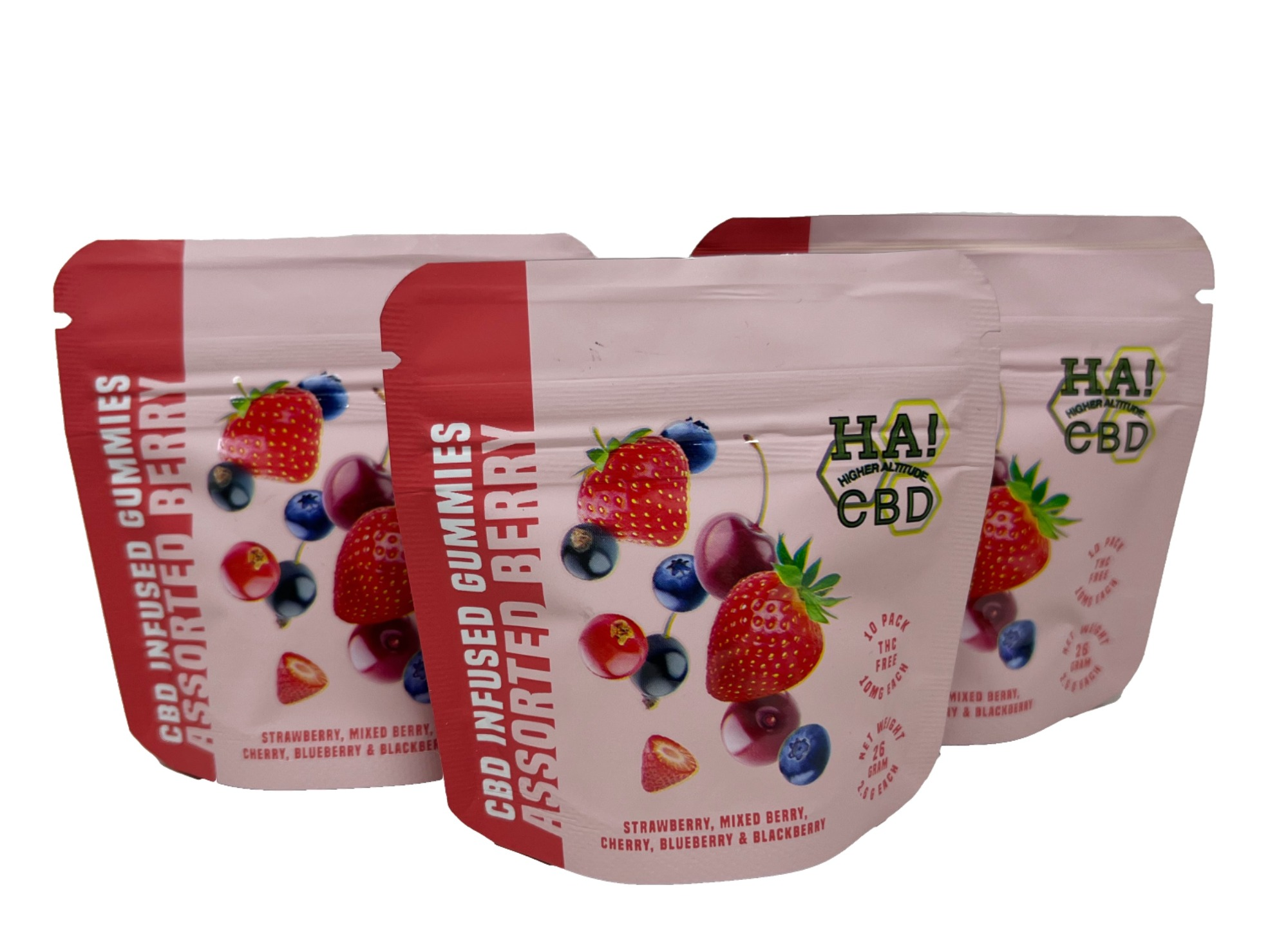 Photograph of product: 10mg CBD Berry Assorted Gummies 10 Pack by HA! CBD