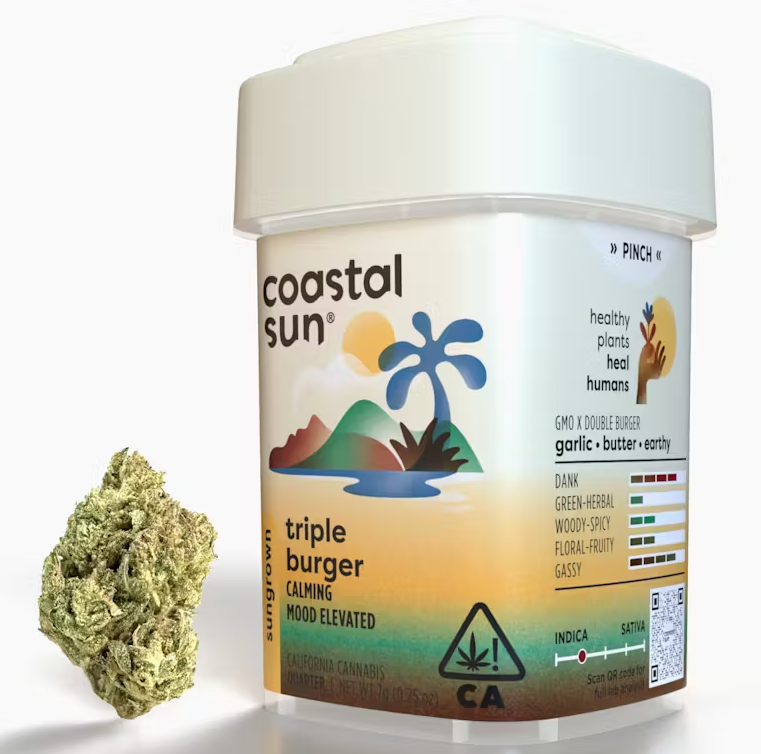Photograph of product: Coastal Sun Triple Burger Oui'd Sungrown Flower 7g