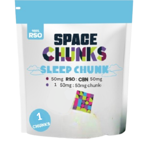 Photograph of product: HIJNX Gummies 50mg RSO: Space Chunk 1:1 TH-oui:CBN 1pc