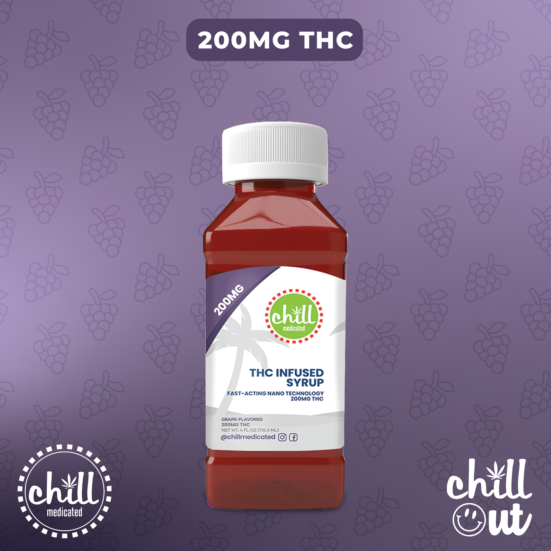 Photograph of product: Chill Medicated - Syrup - 200mg - Grape