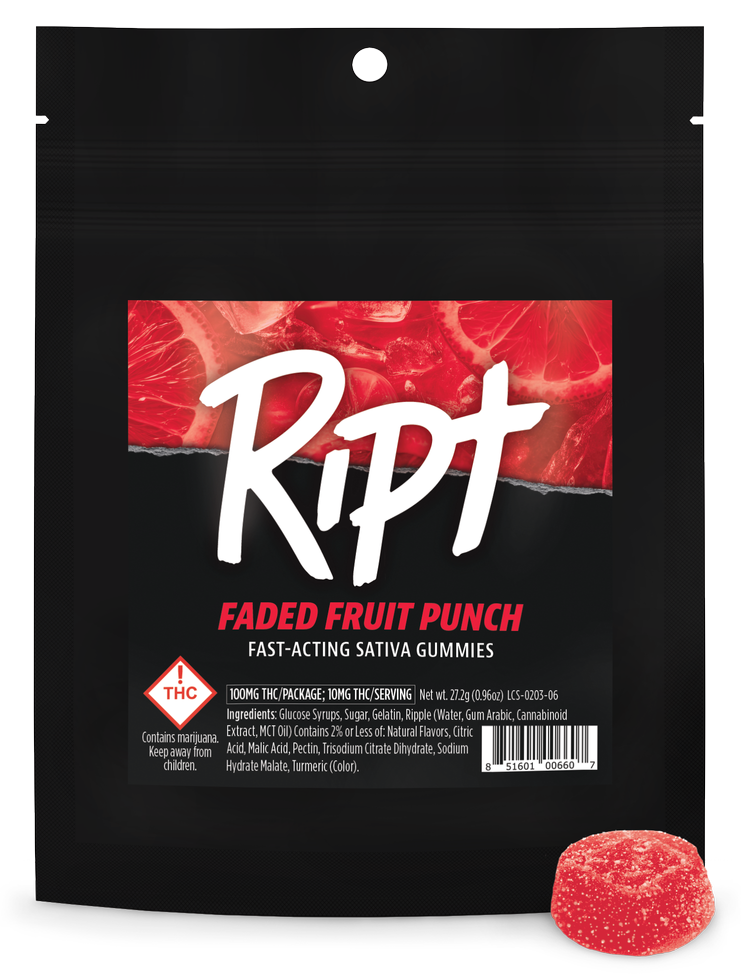 Photograph of product: Ript Faded Fruit Punch Oui'd Gummies 100mg