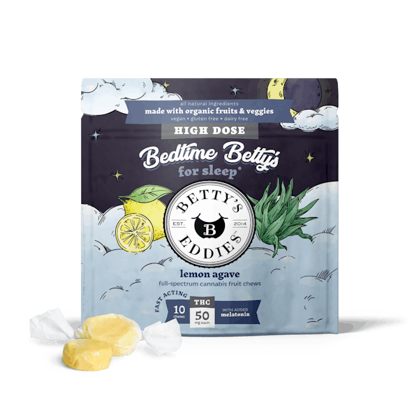 Photograph of product: Betty's Eddies Bedtime Lemon Agave Fruit Chews 50mg 10pc *HIGH DOSE*