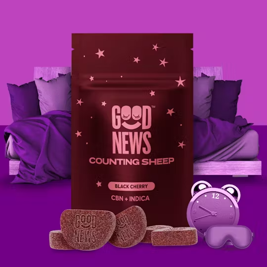 Photograph of product: 1:2 Counting Sheep Black Cherry Gummies (CBN:TH-oui) - 5mg/100mg 20pk