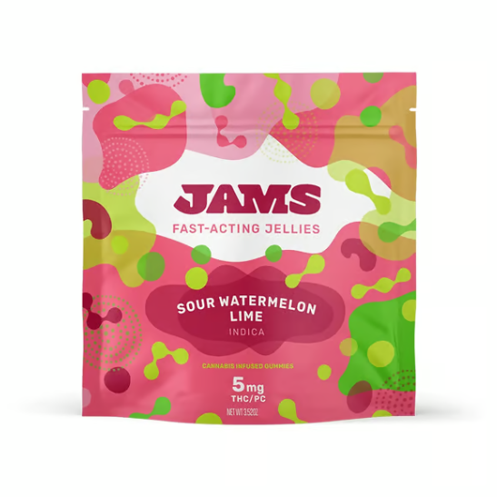 Photograph of product: Grassroots Jams Gummies Fast Acting  Sour Watermelon Lime 10pk (H) 50mg