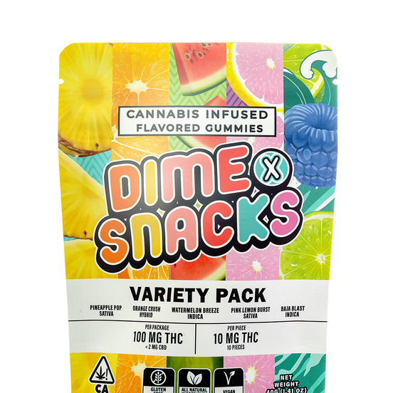 Photograph of product: Dime Snacks - Variety Pack Gummies (100mg) - 
