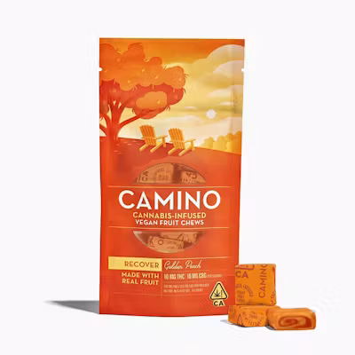Photograph of product: Camino Chews - Gummies - (200mg) - 10:10 TH-oui:CBG - Recover - **GOLDEN PEACH** (2/$30)