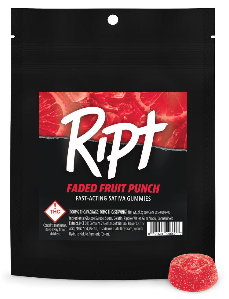 Photograph of product: 100mg Gummies | Ript - | (S) Faded Fruit Punch