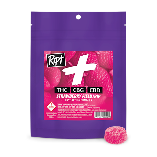 Photograph of product: Ript | Gummie (1:1 CBG] Strawberry Fieldtrip 100mg