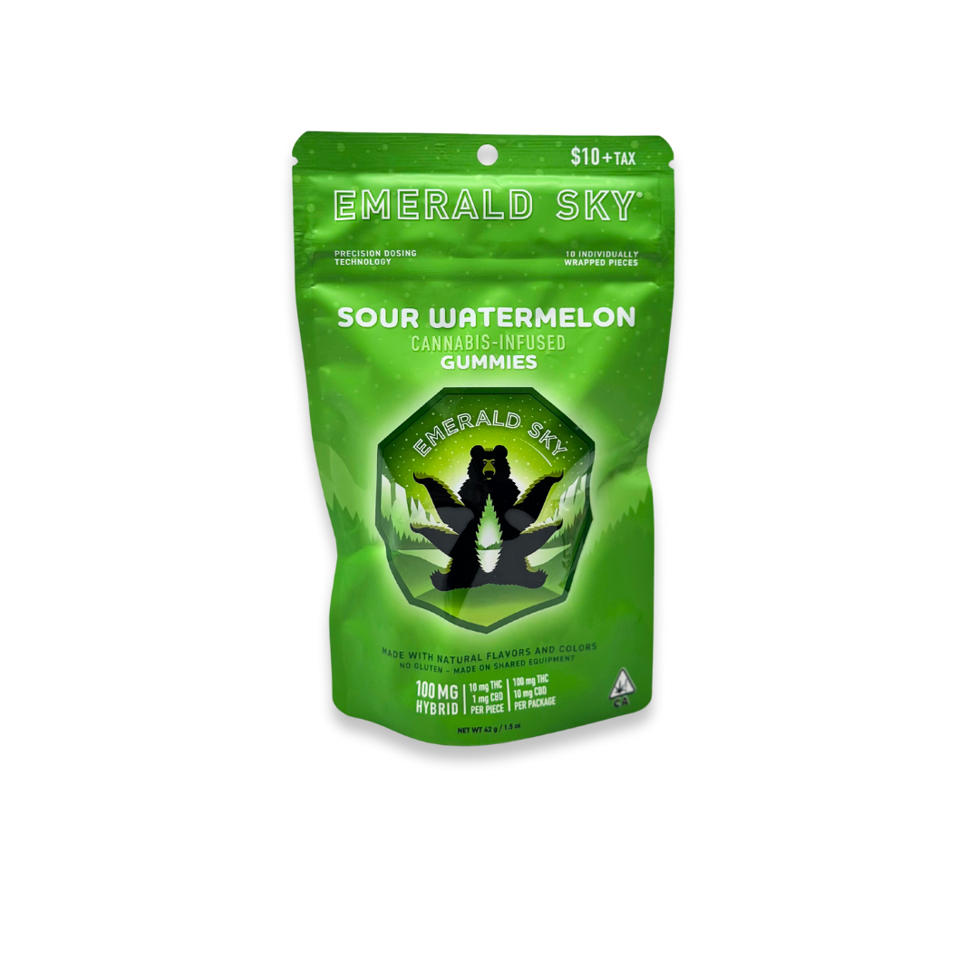 Photograph of product: Emerald Sky - Sour Watermelon - Gummies - 10pk - 100mg