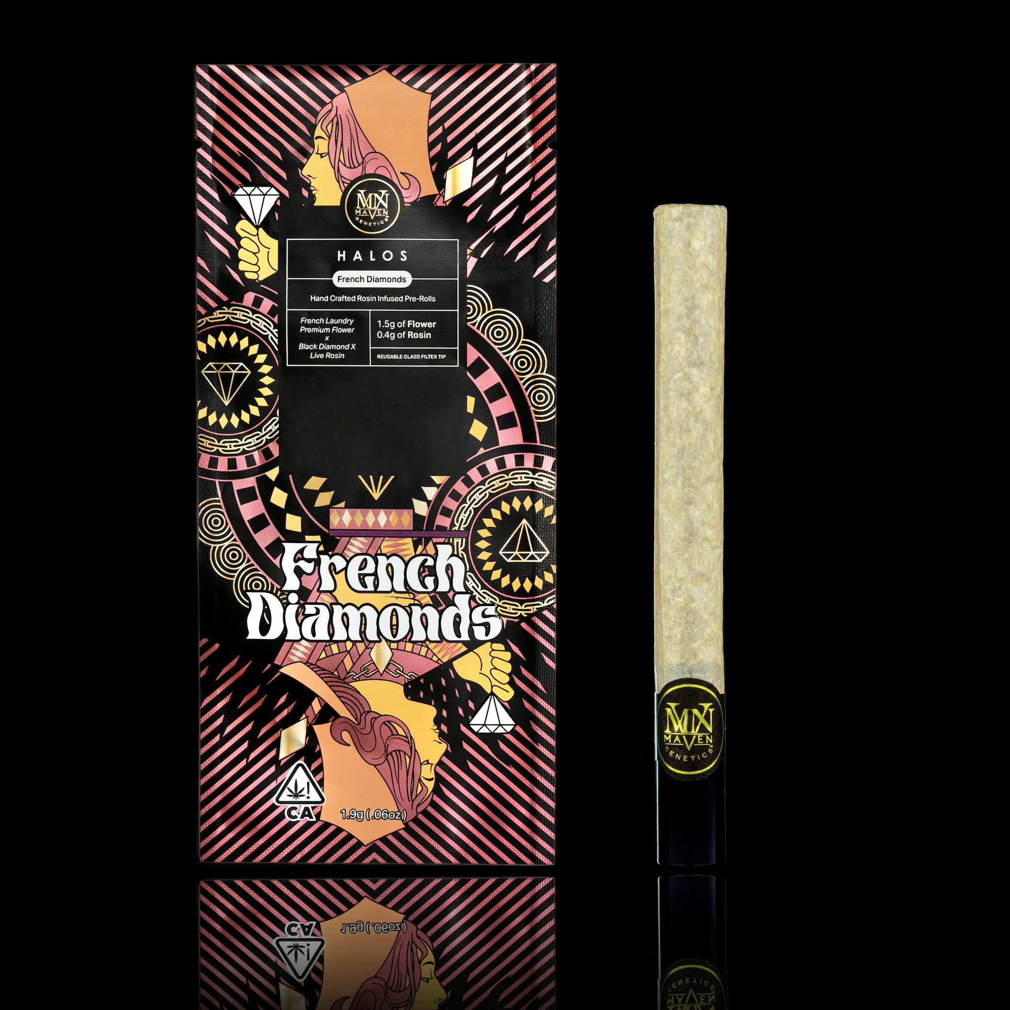 Photograph of product: Maven Genetics - HALOS French Diamonds Rosin Infused Pre-Roll