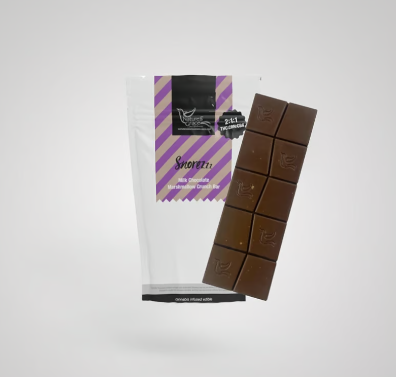 Photograph of product: NGW | Snorezzz Milk Chocolate Marshmallow Crunch Bar 2:1:1 TH-oui:CBN:CBG | Edibles | 100mg