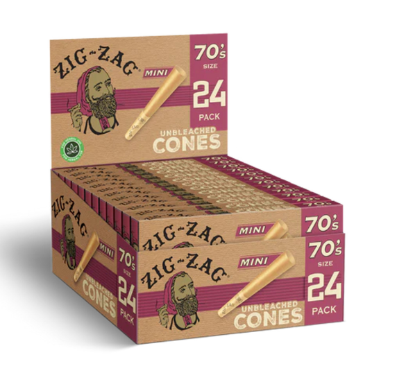 Photograph of product: Zig Zag Unbleached Cones 70mm Minis 24 Pk