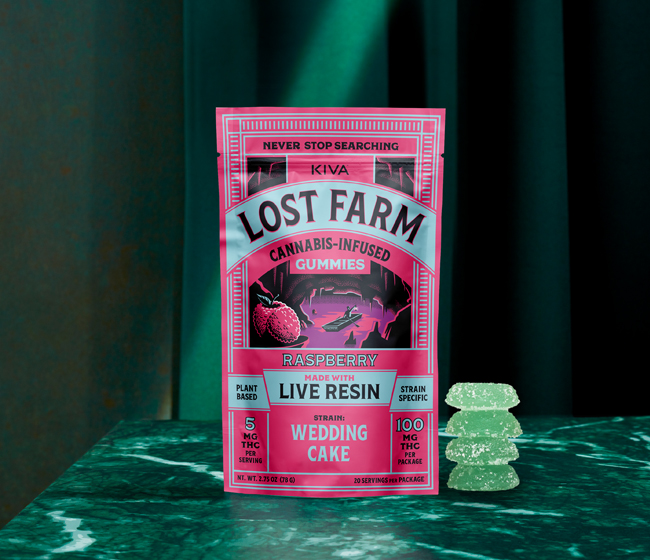 Photograph of product: Lost Farm Wedding Cake x Raspberry Live Resin Gummies 100mg 20pk