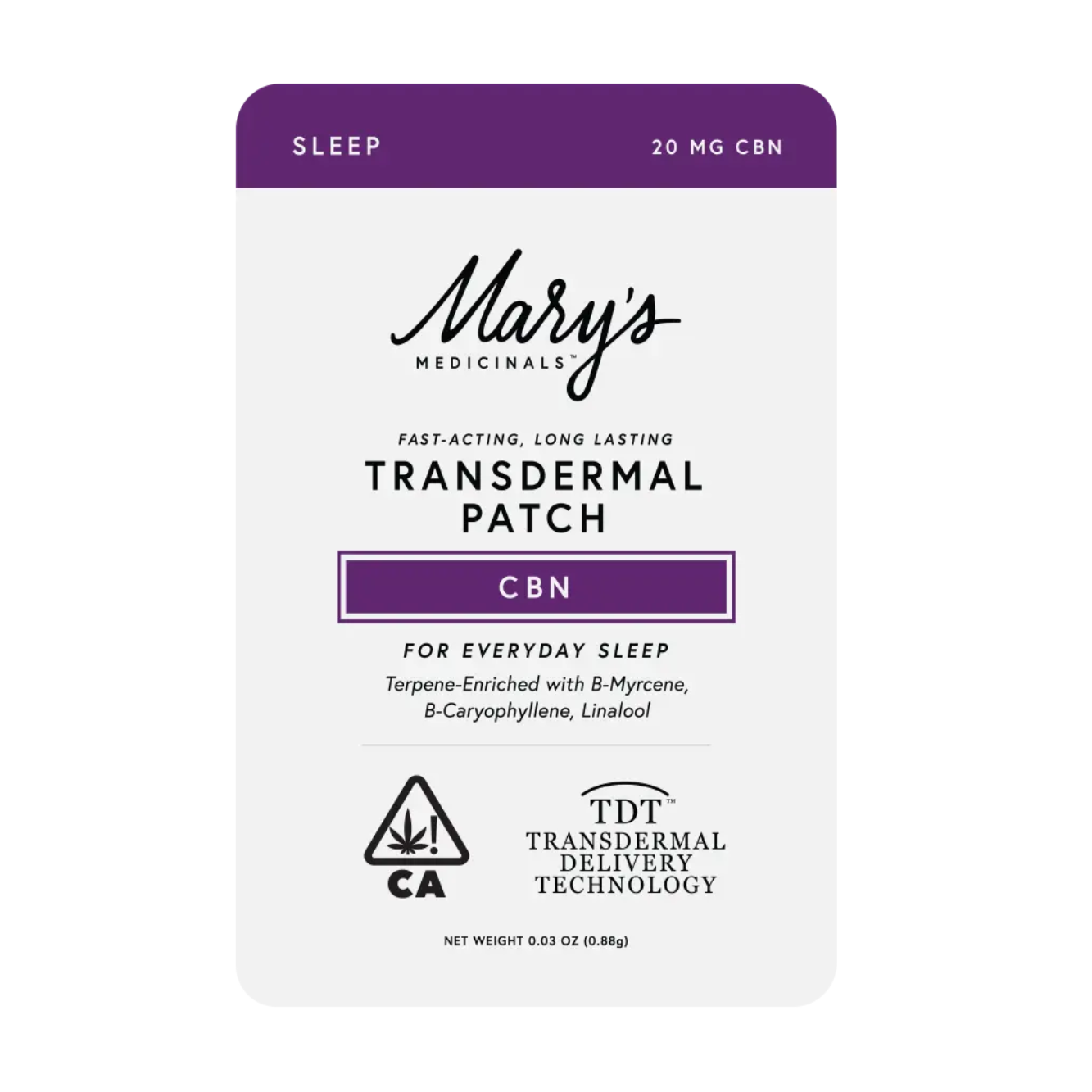 Photograph of product: Mary's Medicinals Sleep 20mg CBN Transdermal Patch Rec