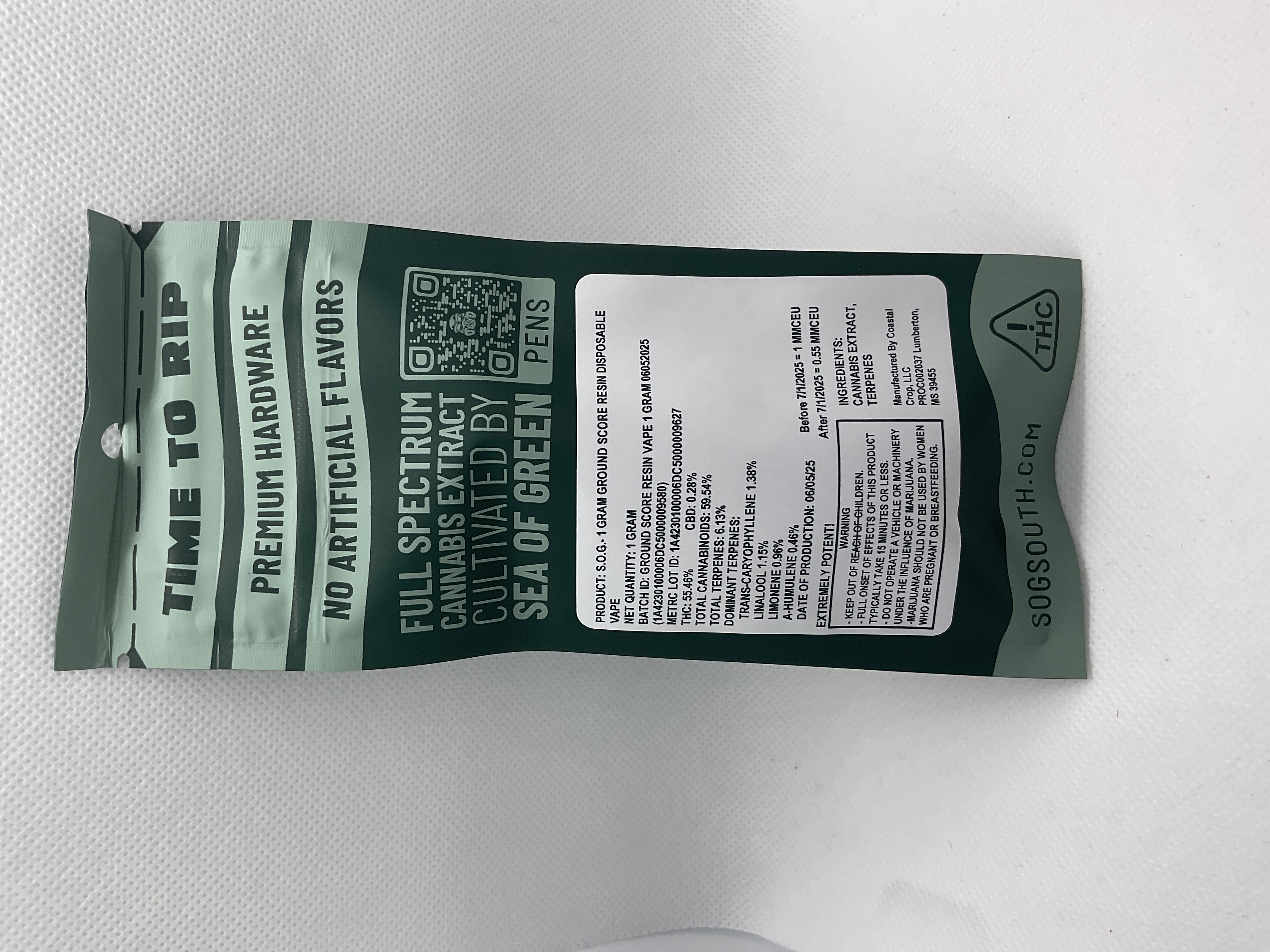 Photograph of product: SOG | 1g | Ground Score | Live Resin Disposable