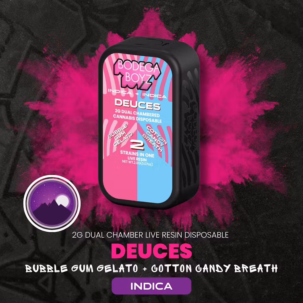 Photograph of product: Bodega Boyz | 2g Dual Live Resin AIO | Deuces | Bubble Gum Gelato x Cotton Candy Breath