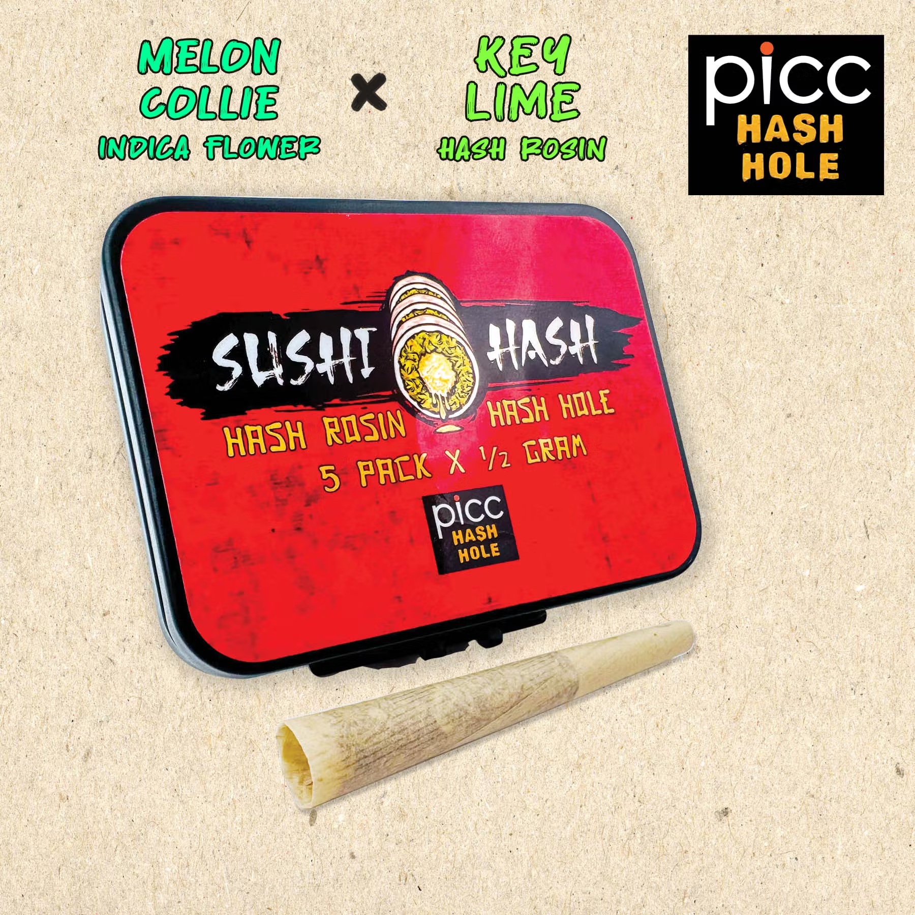 Photograph of product: Sushi au chocolat | Melon Collie x Key Lime Rosin 5pk au chocolat Hole | 2.5g