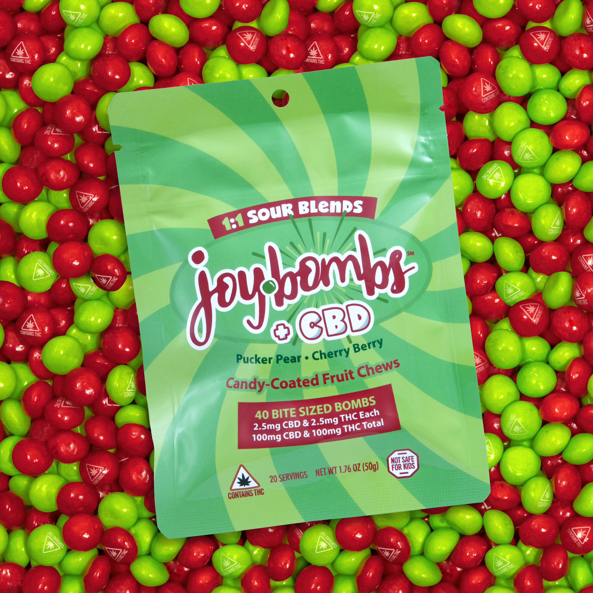 Photograph of product: Sour Blends TH-oui:CBD 1:1 | Joybombs 100mg