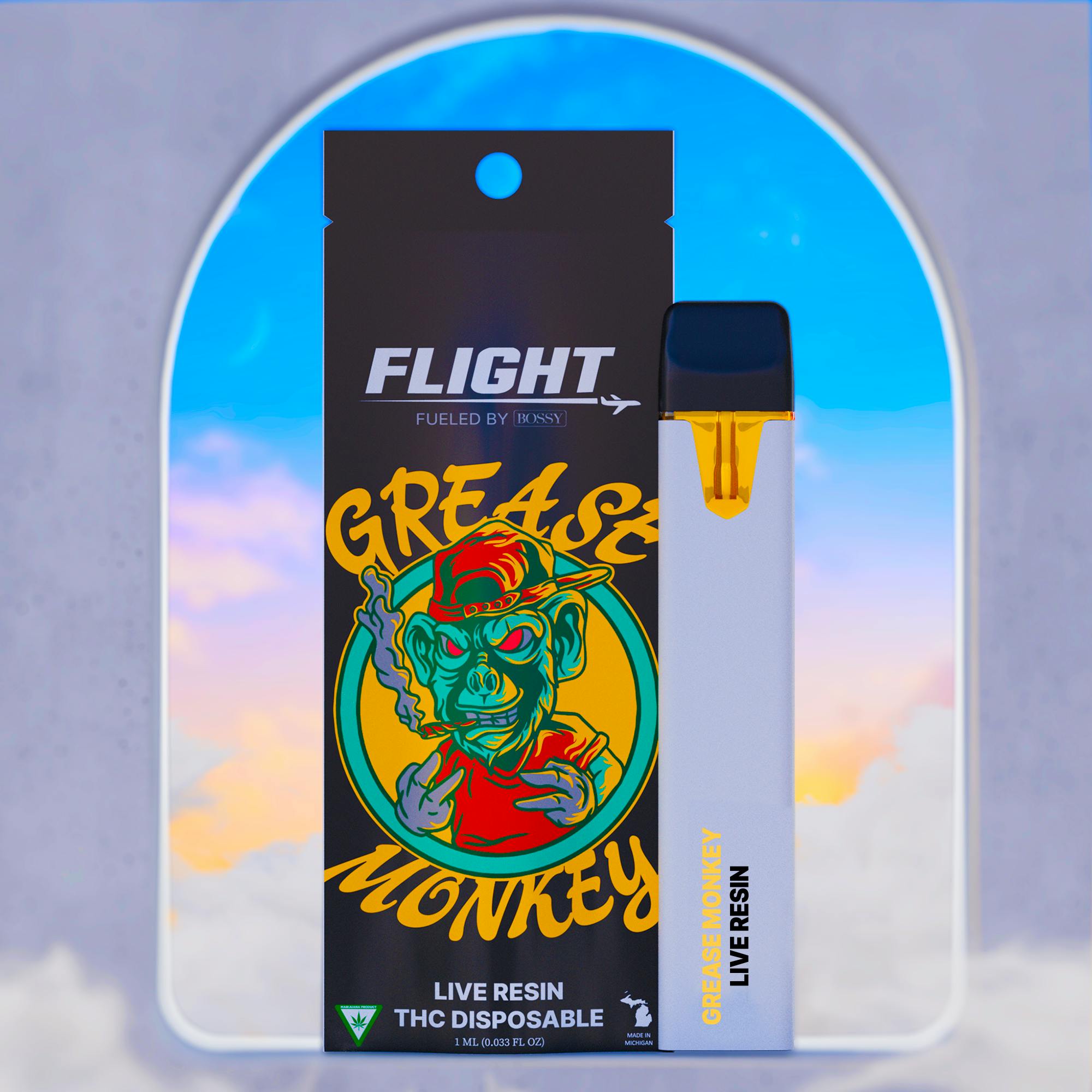 Photograph of product: FLIGHT | GREASE MONKEY | LIVE RESIN | DISPOSABLE | 1G