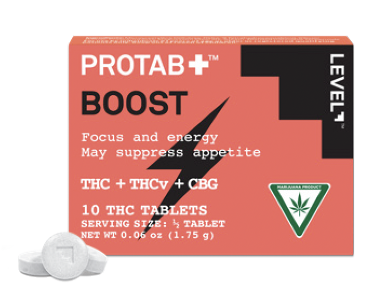 Photograph of product: Protab+ Boost 10ct 20mg TH-oui / TH-ouiv / CBG Tablet Pack by LEVEL