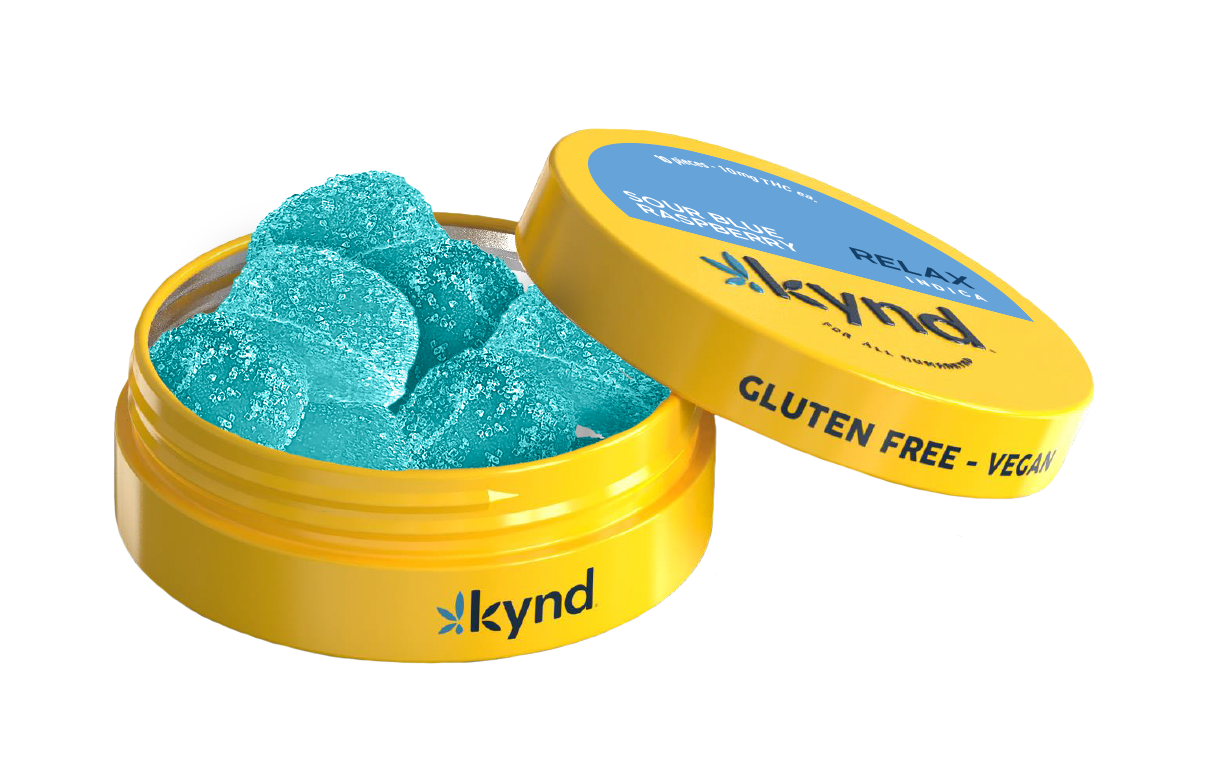Photograph of product: Kynd Sour Blue Raspberry (I) Relax Gummies 10mg 10pk