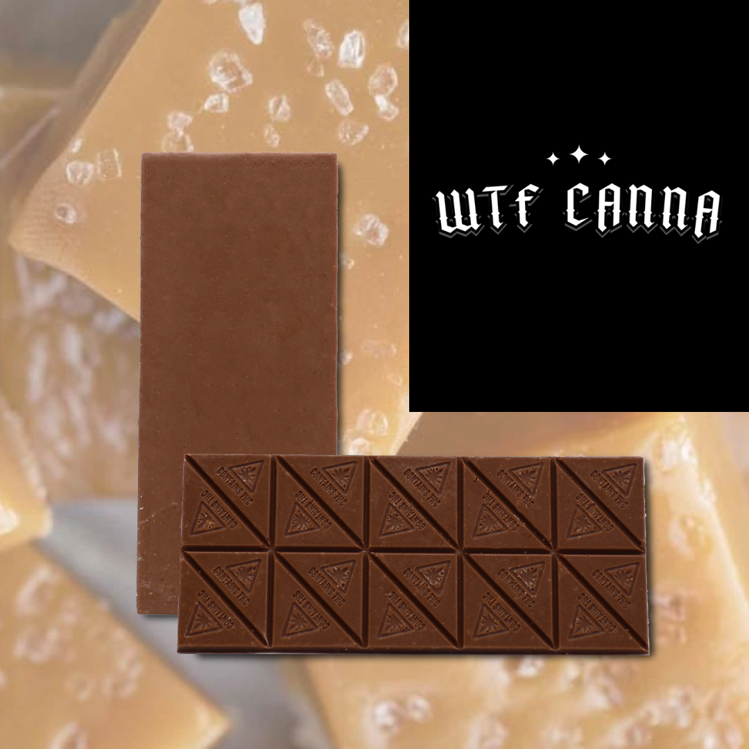 Photograph of product: WTF Canna | Caramel Crunch Flake Chocolate Bar | 100mg