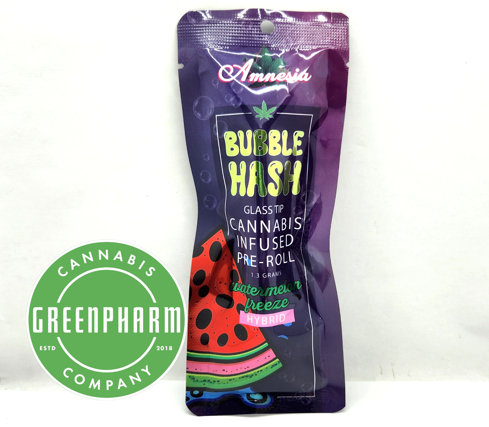 Photograph of product: Infused Pre-Roll | Amnesia | Watermelon Freeze Bubble au chocolat Infused | 1.3g