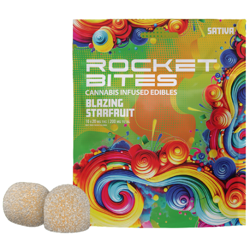 Photograph of product: Rocket Bites Blazing Starfruit Oui'd Gummies 200mg TH-oui
