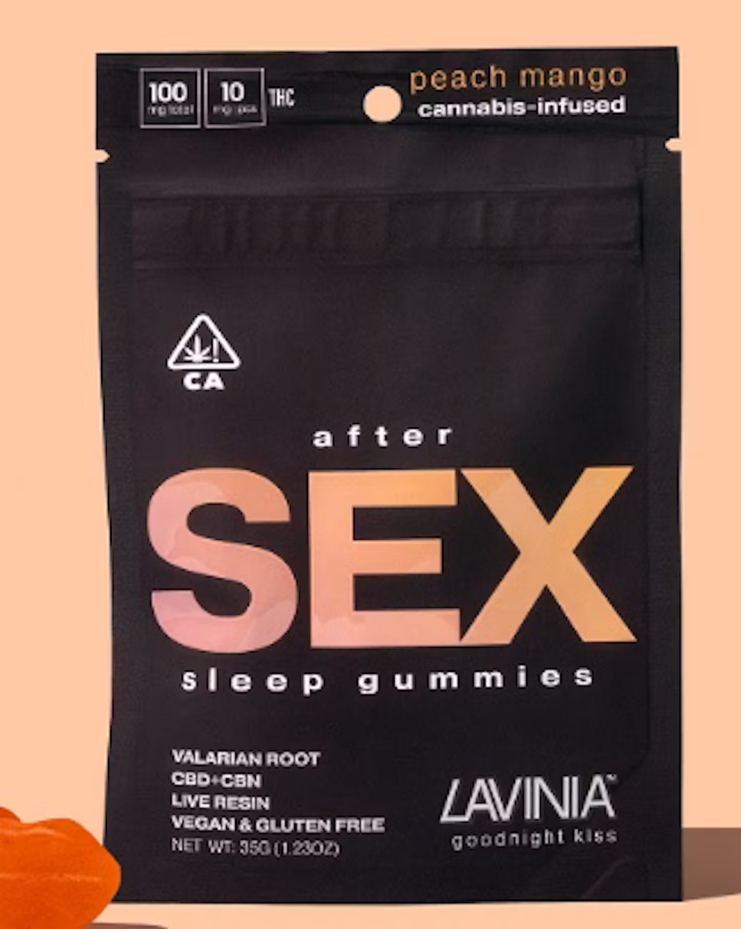 Photograph of product: Lavinia - After Sex - Peach Mango - Gummy - 10ct - 100mg