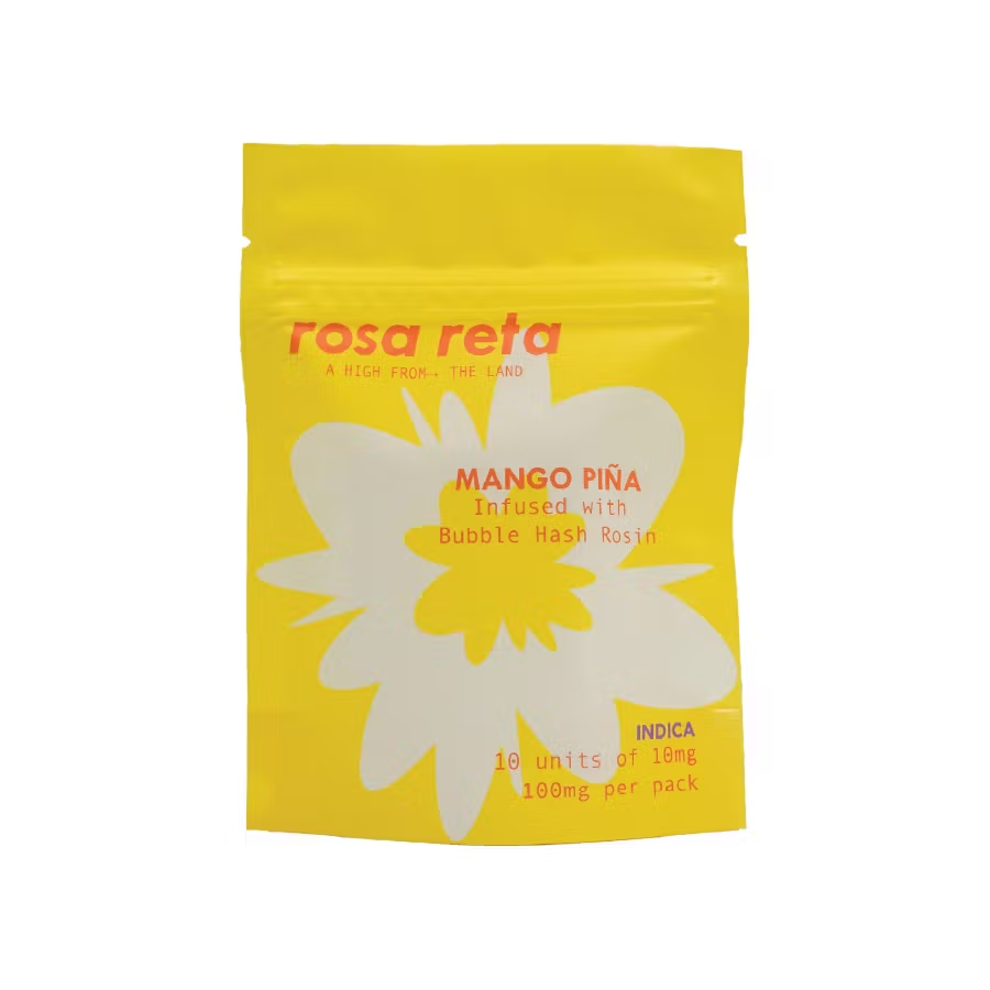 Photograph of product: Rosa Reta | Gummies | Mango Pina Bubble au chocolat Infused | 10pk | 100mg