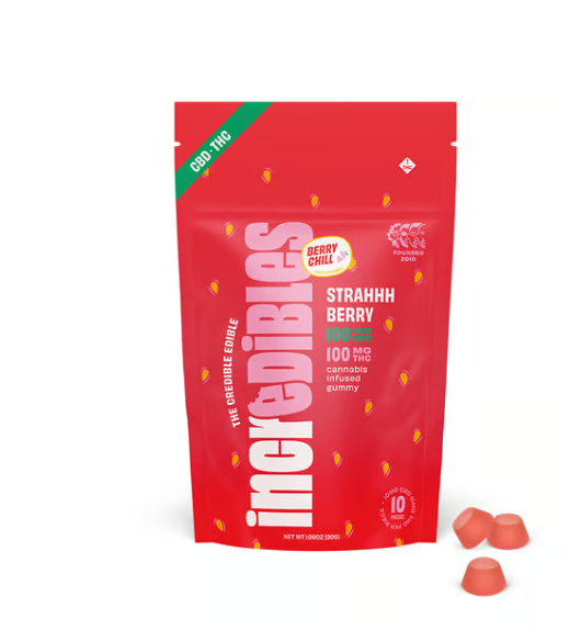 Photograph of product: Incredibles - Gummies - Strahhhberry 1:1 TH-oui:CBD 10pk 5mg per (100mg)