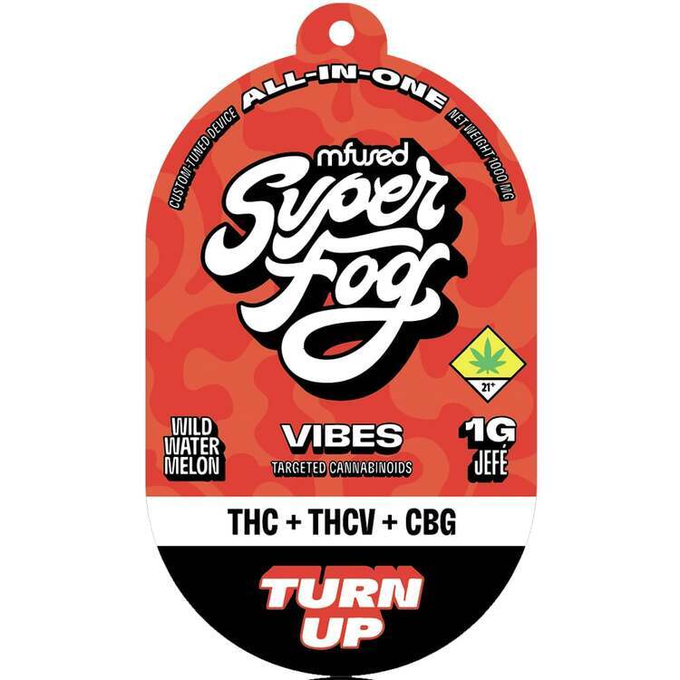 Photograph of product: Super Fog: TH-ouiV:CBG 4:1:1 Turn Up (Watermelon) - Vibes Disposable Cartridge