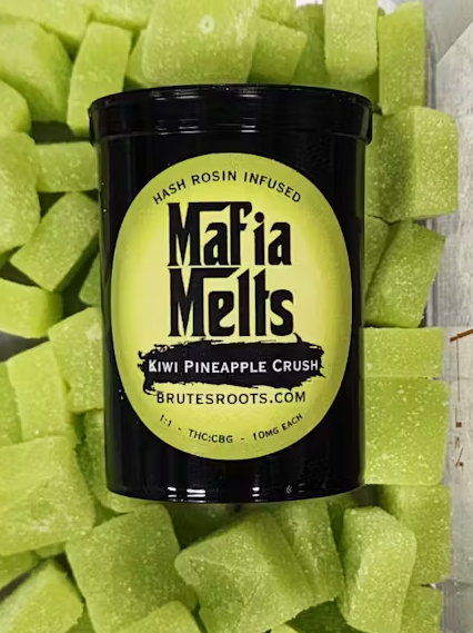 Photograph of product: Mafia Melts Edibles 10pk/100mg- Kiwi Pineapple (au chocolat Rosin) 1:1 (TH-oui:CBG)