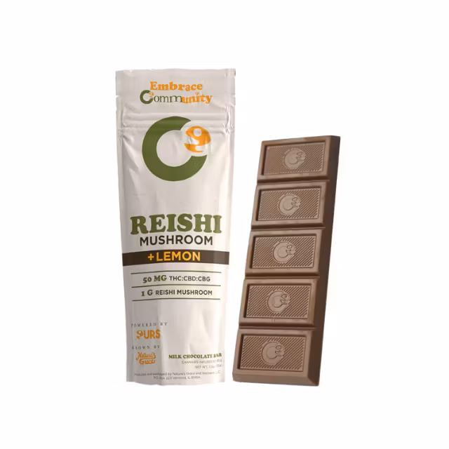 Photograph of product: NGW | Community Reishi Mushroom Lemon Milk Chocolate Bar | Edibles | 50mg