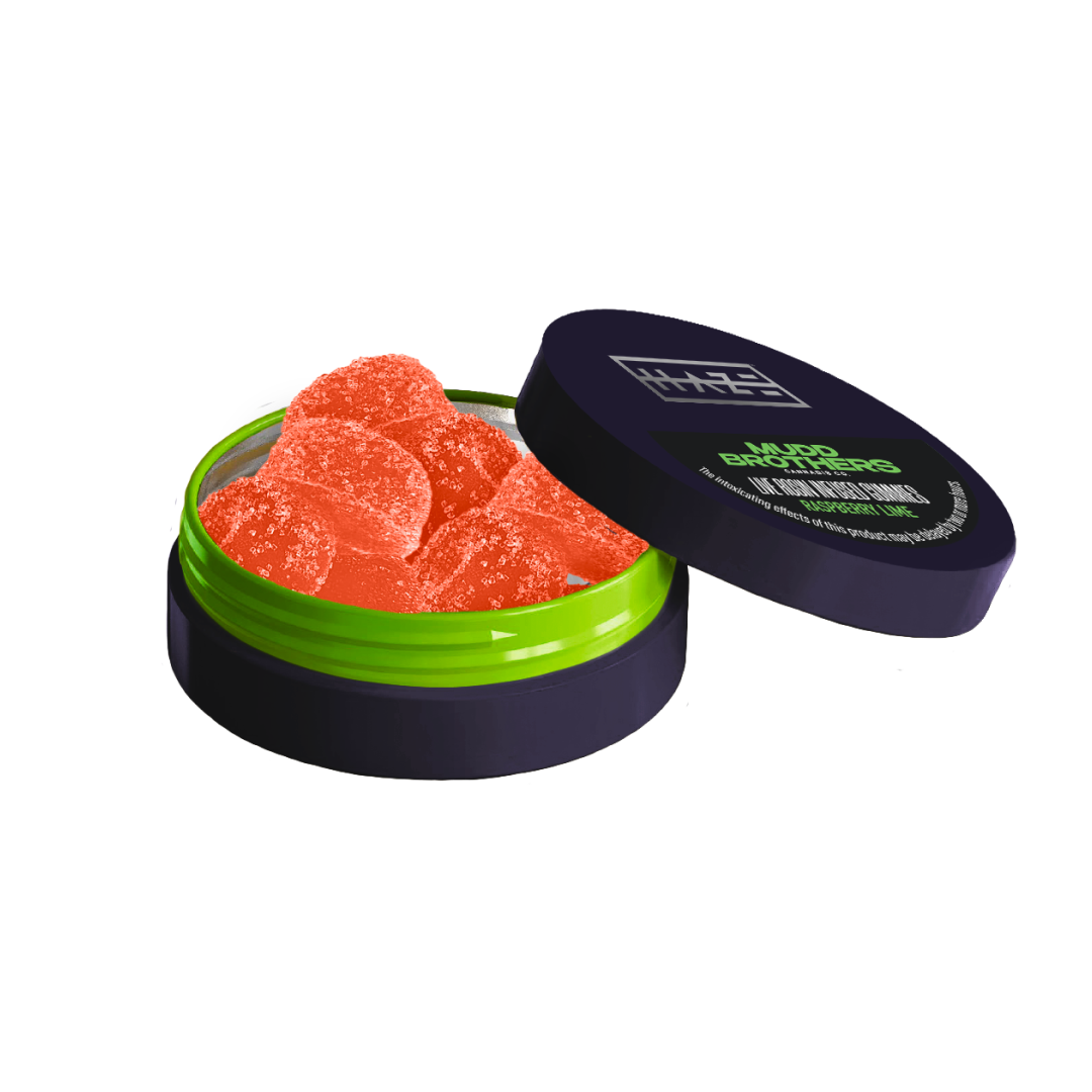 Photograph of product: Haze X Mudd Brothers Raspberry Lime (H) Live Rosin Gummies 10mg 10pk
