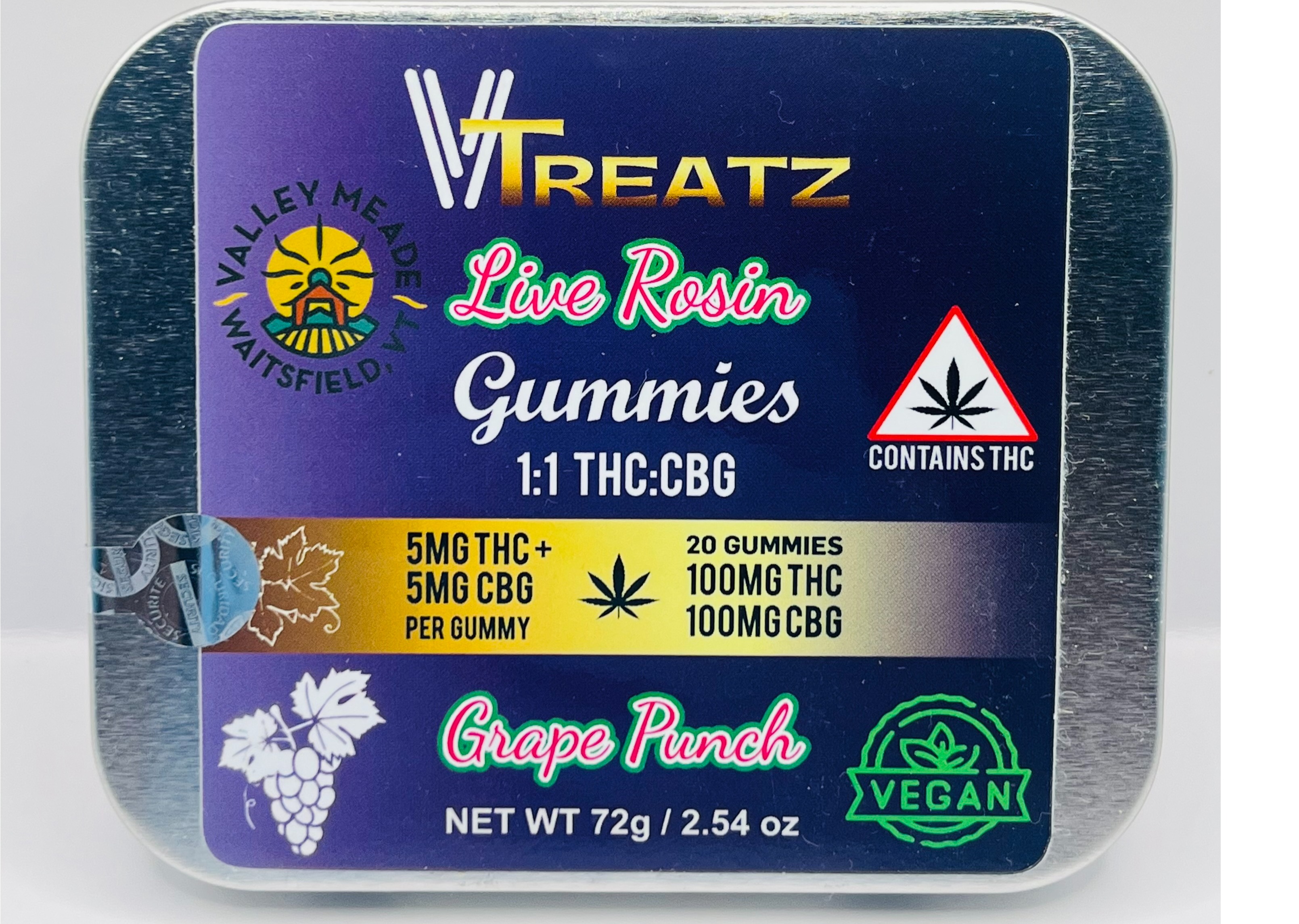 Photograph of product: Grape Punch Live Rosin Gummies 1:1 TH-oui/CBG 100mg
