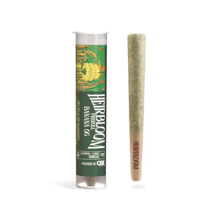 Photograph of product: BANANA OG PREROLL - .75G - HYBRID - HEIRBLOOM