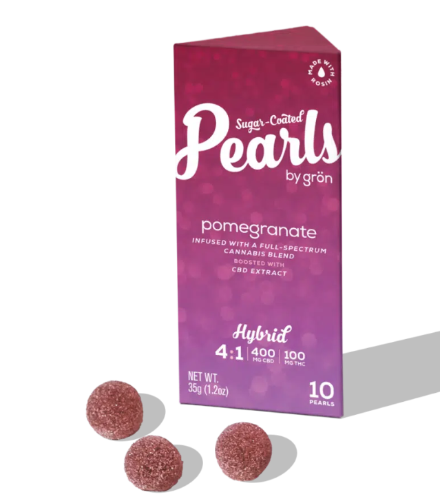 Photograph of product: Ratio Edible - Gron - Pomegranate Pearls (H) - 4:1 CBD:TH-oui 100mg (10pk)