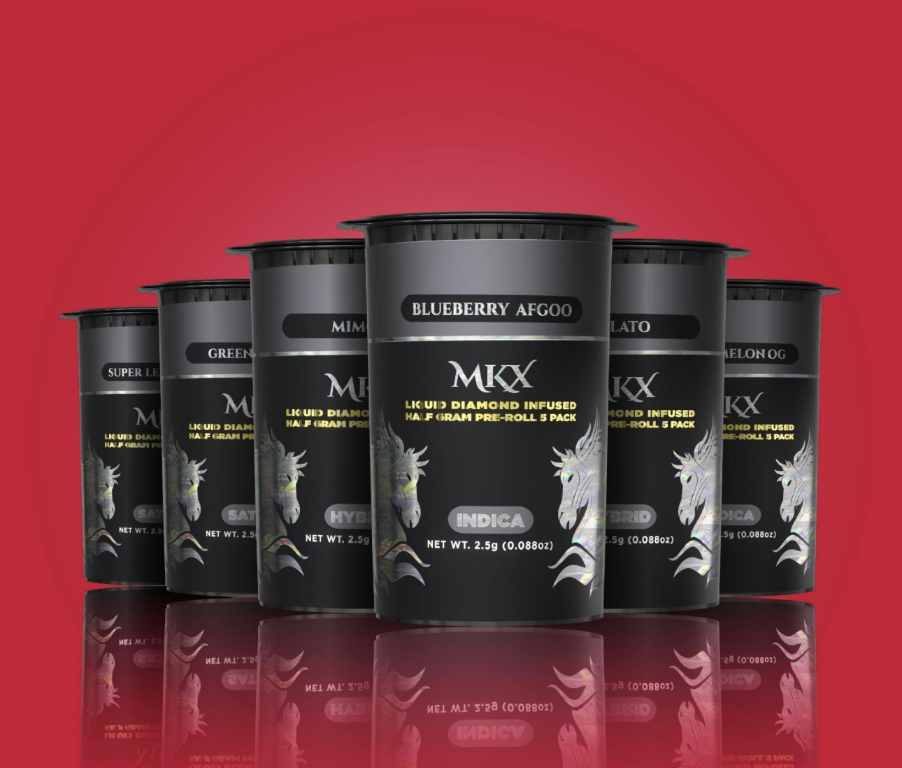 Photograph of Product: AU MKX: Guava Melon (I) Liquid Diamond Infused 5 Pack Prerolls