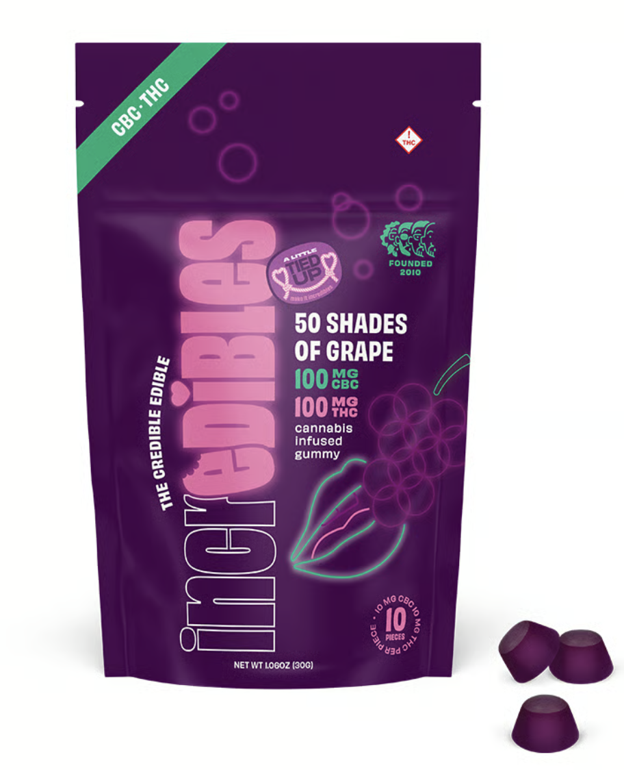 Photograph of product: Incredibles 100mg TH-oui | 100mg CBC 1: ummies - 50 Shades Of Grape 10 x 10mg