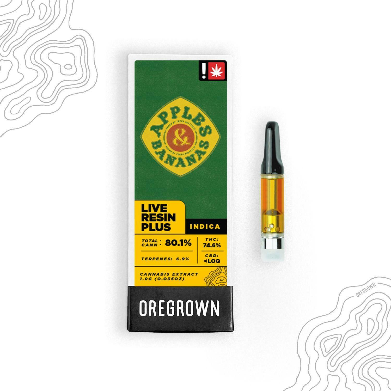 Photograph of product: Oregrown 1G Live Resin+ Cartridge - Apples and Bananas